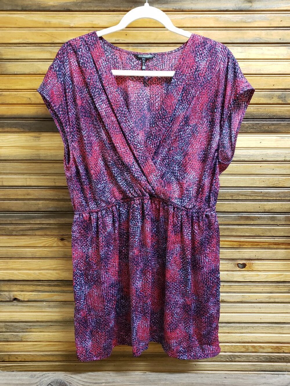 Daisy Fuentes Abstract Pink & Purple V-Neck Faux Wrap Mini Dress Size XL